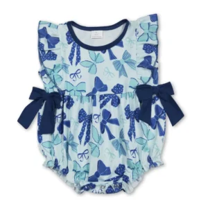 Baby Girls-Flutter Sleeve-Bows-Ruffle Rompers