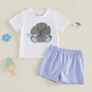 Boys Outfit-Print T-shirt-Denim Shorts-2Pc
