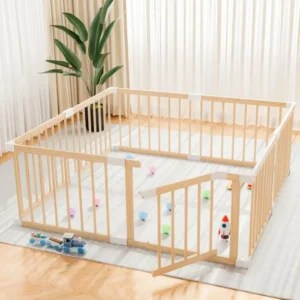 Wooden Toddler Play Pen-Indoor-Locking Baby Gate