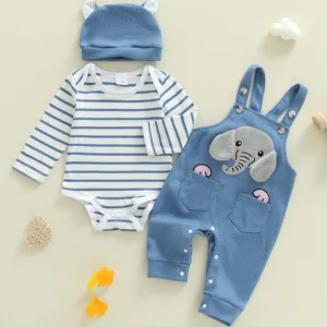 3-Pc Clothing Set-Elephant Coveralls-Matching Hat